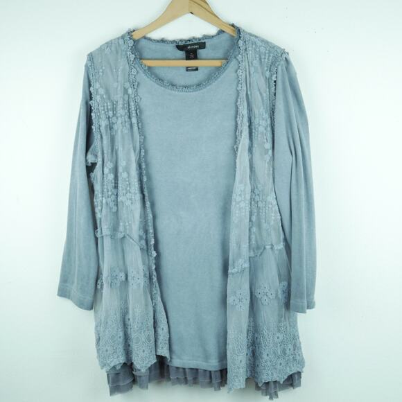 Ali Miles XL Top Lace Vest Shabby Chic Artsy Boho Romantic Lagenlook Gray - Picture 1 of 9